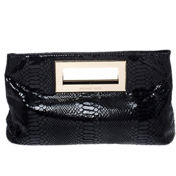 Black Patent Croc Print Clutch - Picture 1 of 2